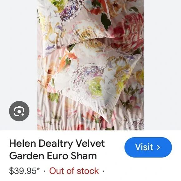 2 Anthropologie Floral Velvet Euro Pillow Sham Set of 2; 26”x26” - Picture 12 of 12